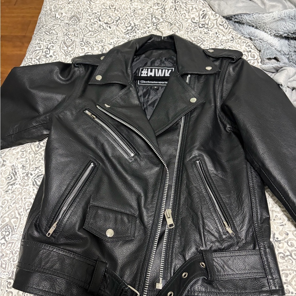 HWK Women's Premium Black Leather Motorcycle Jacket